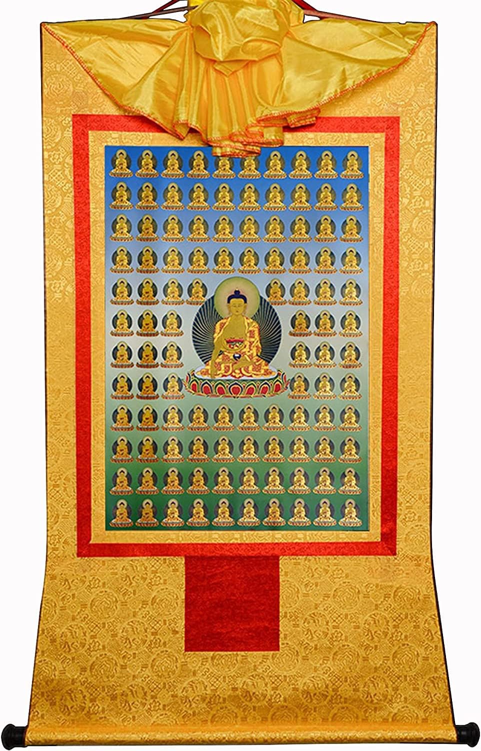チベットタンカ壁掛けブロケード、仏教タペストリー、100釈迦牟尼(ゴータマ・ブッダ、シッダールタ・ゴータマ、シッダールタ・ゴータマ)