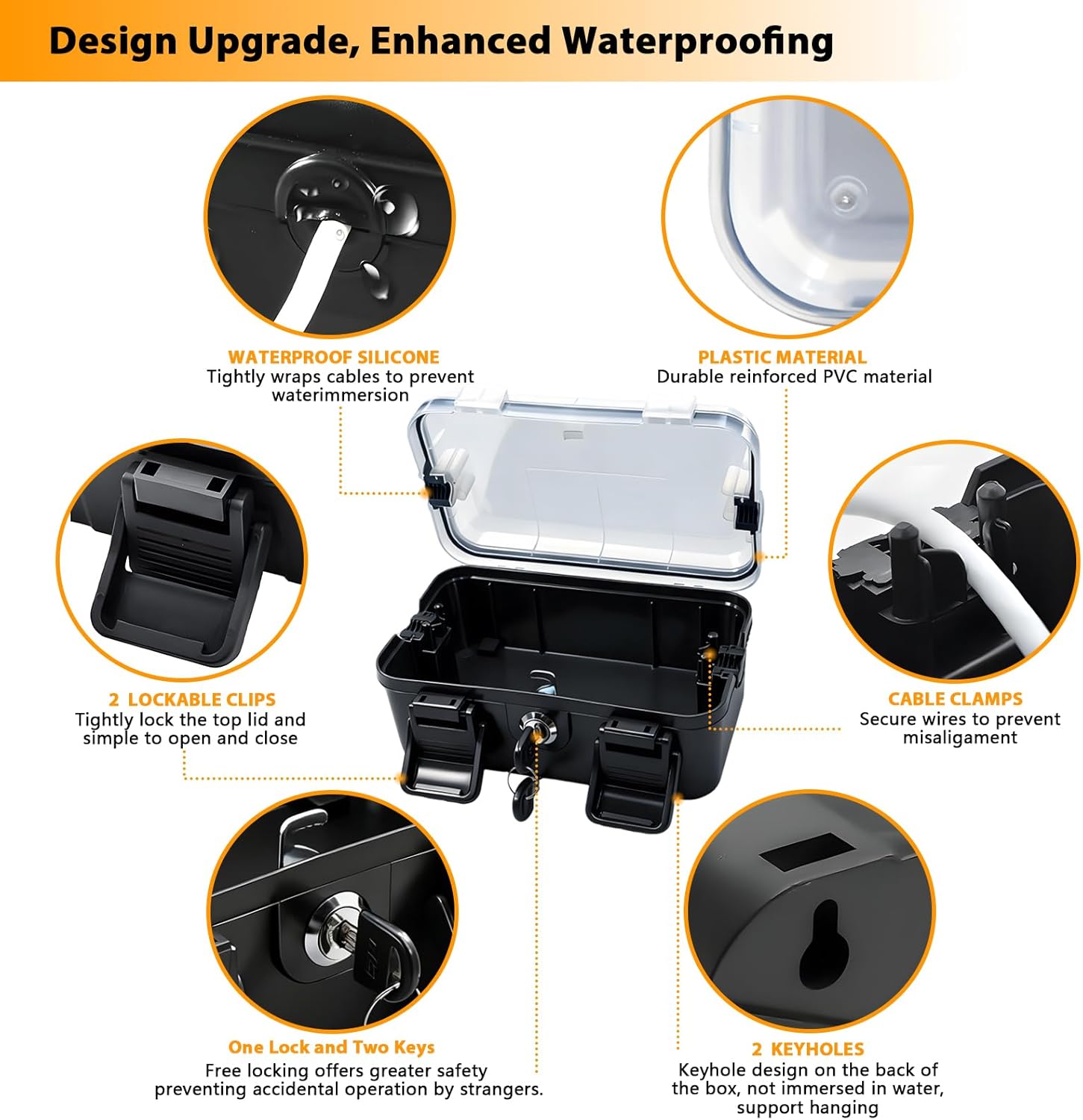 Outdoor Electrical Box with Lock (8.6x4 X2.6 in), Extension Wire Cover, Electrical Waterproof Box IP54,Weatherproof Junction Box for Power Outlets, Timers, Plugs, Holiday Lighting, Black