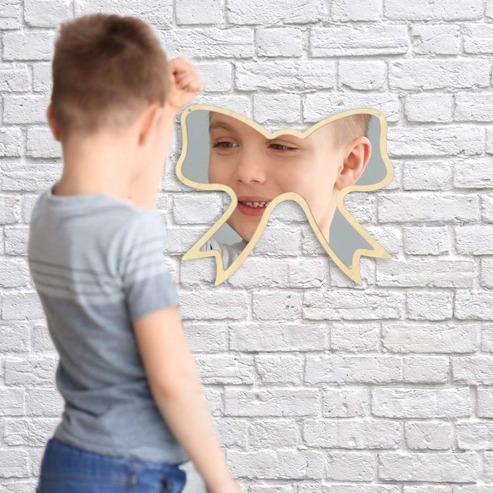 The Geeky Days Modern Wooden Frame Wall Mirror Wall Mount Make Up Mirror Bow Home Decor