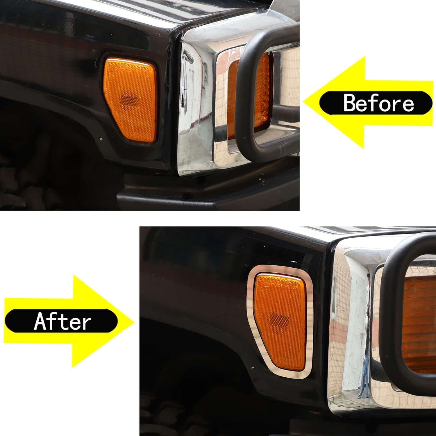 Side Marker Light Trim Compatible with Hummer H3 2005-2009 Stainless Front Turn Signal Light Decorative Frame Auto Exterior Light Protection Kit, Chrome Silver, 2PCS