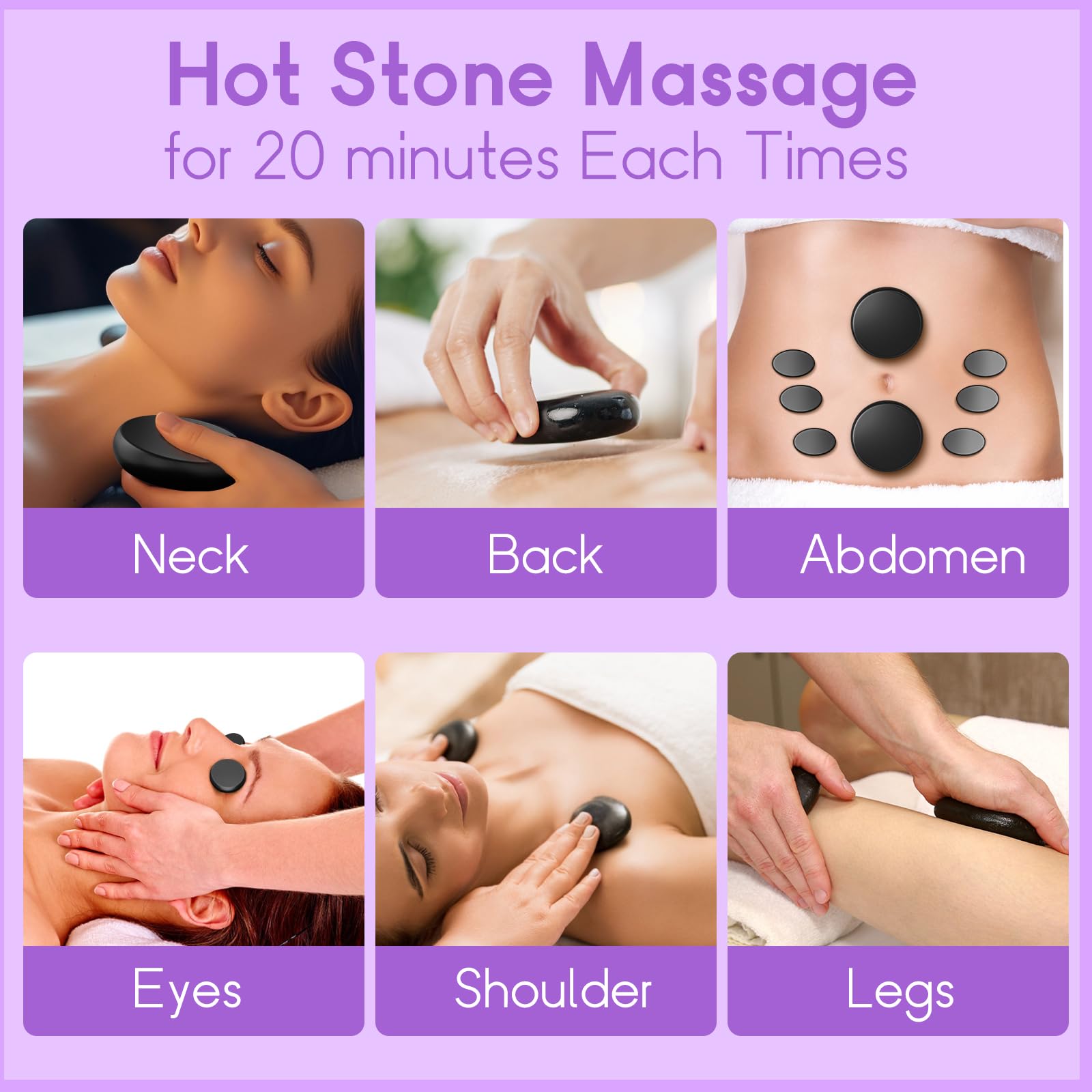 AICNLY Juego de 12 piezas de masaje con piedras calientes para masaje, herramienta de masaje profesional para spa, masaje de celulitis, drenaje linfático, alivia la tensión y el dolor muscular, juego