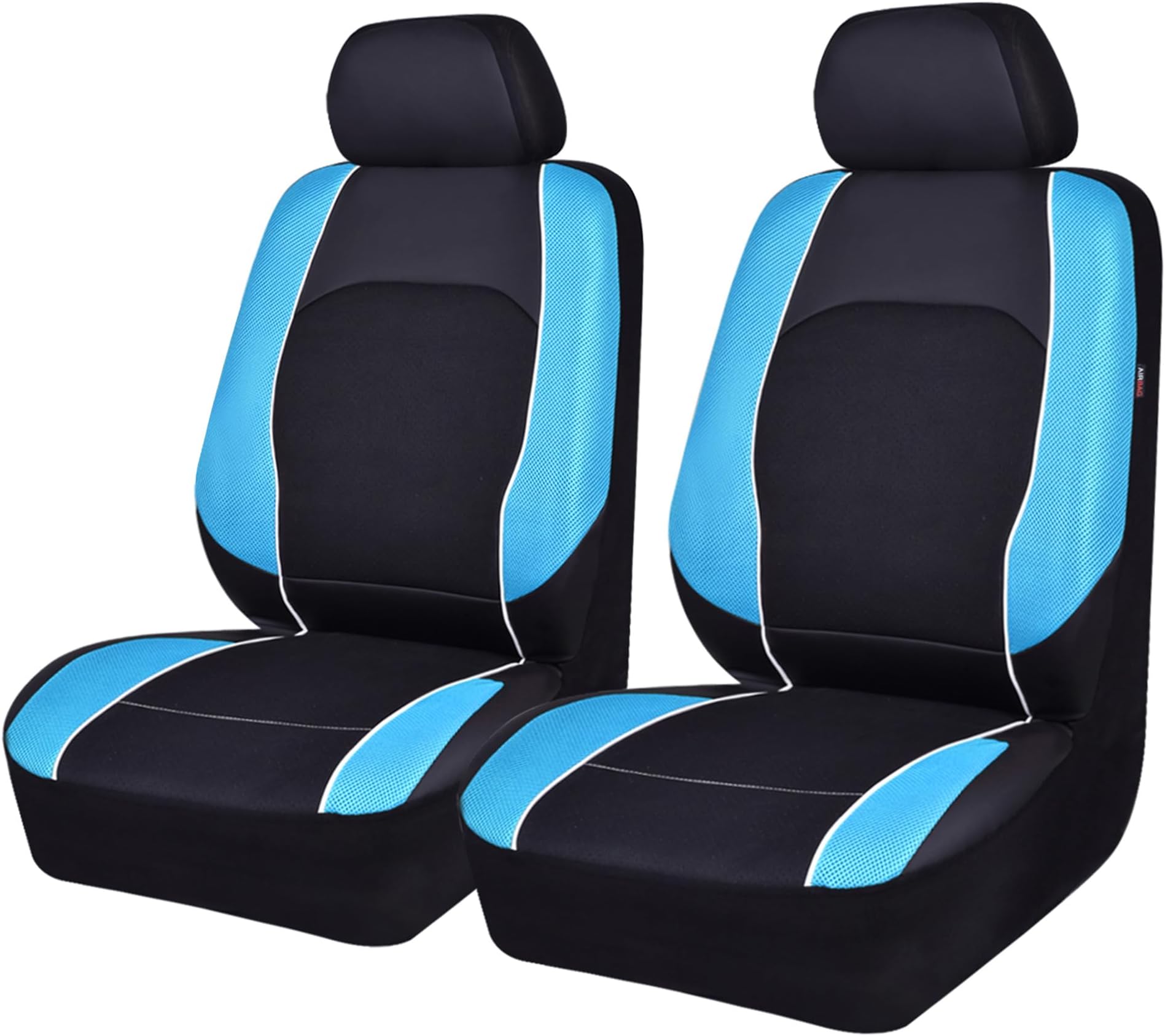 Universal Leather Two Front Car Seat Covers,3D Air Mesh Breathable Airbag Compatible Fit for Cars Trucks Suvs Sedans(Black and Aqua Blue)
