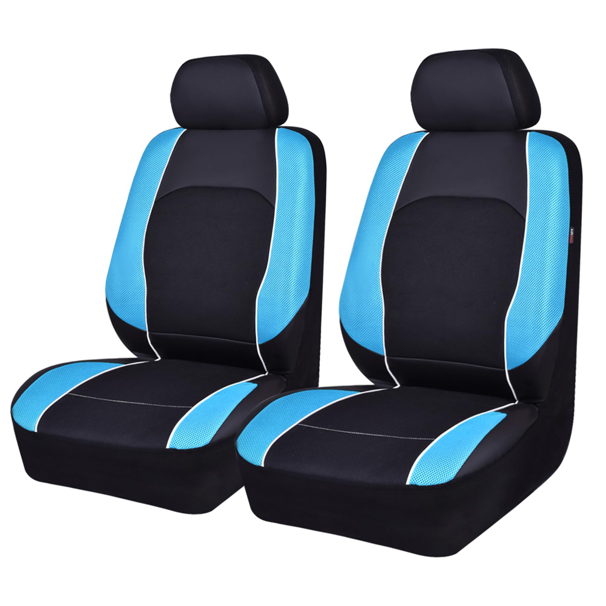 Car Seat Covers Black Blue for Men Boy Universal Fit Cars Trucks Suvs Vans Two Front Faux Leather Airbag Compatible (Black with waterblue)