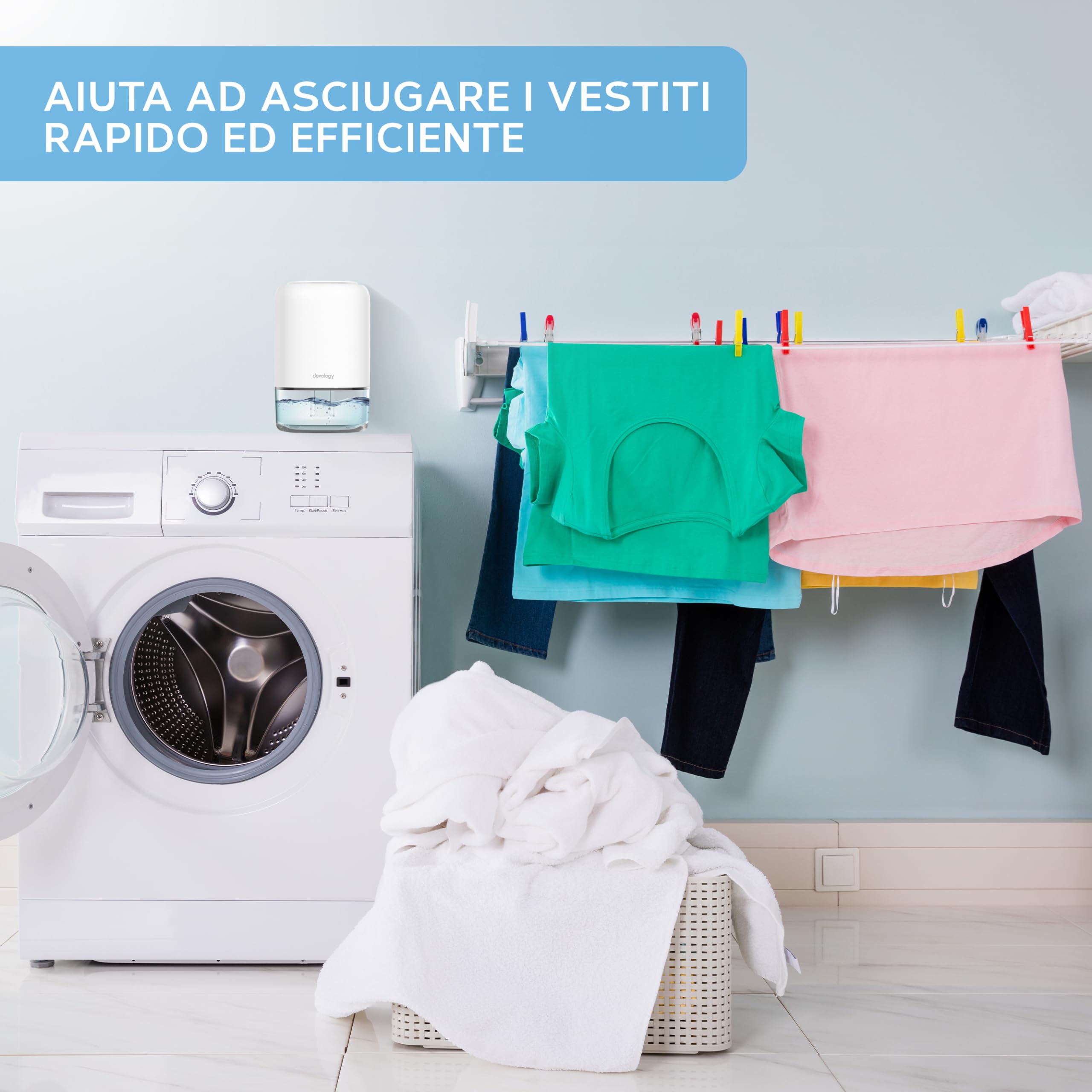 Devology Mini Deumidificatore Portatile Compatto da 1100 ml - Efficienza Elettrica - Elimina Muffa, Umidità e Condensa per Casa - Super Silenzioso <30dB 7 Colori di Illuminazione d'Ambiente a LED