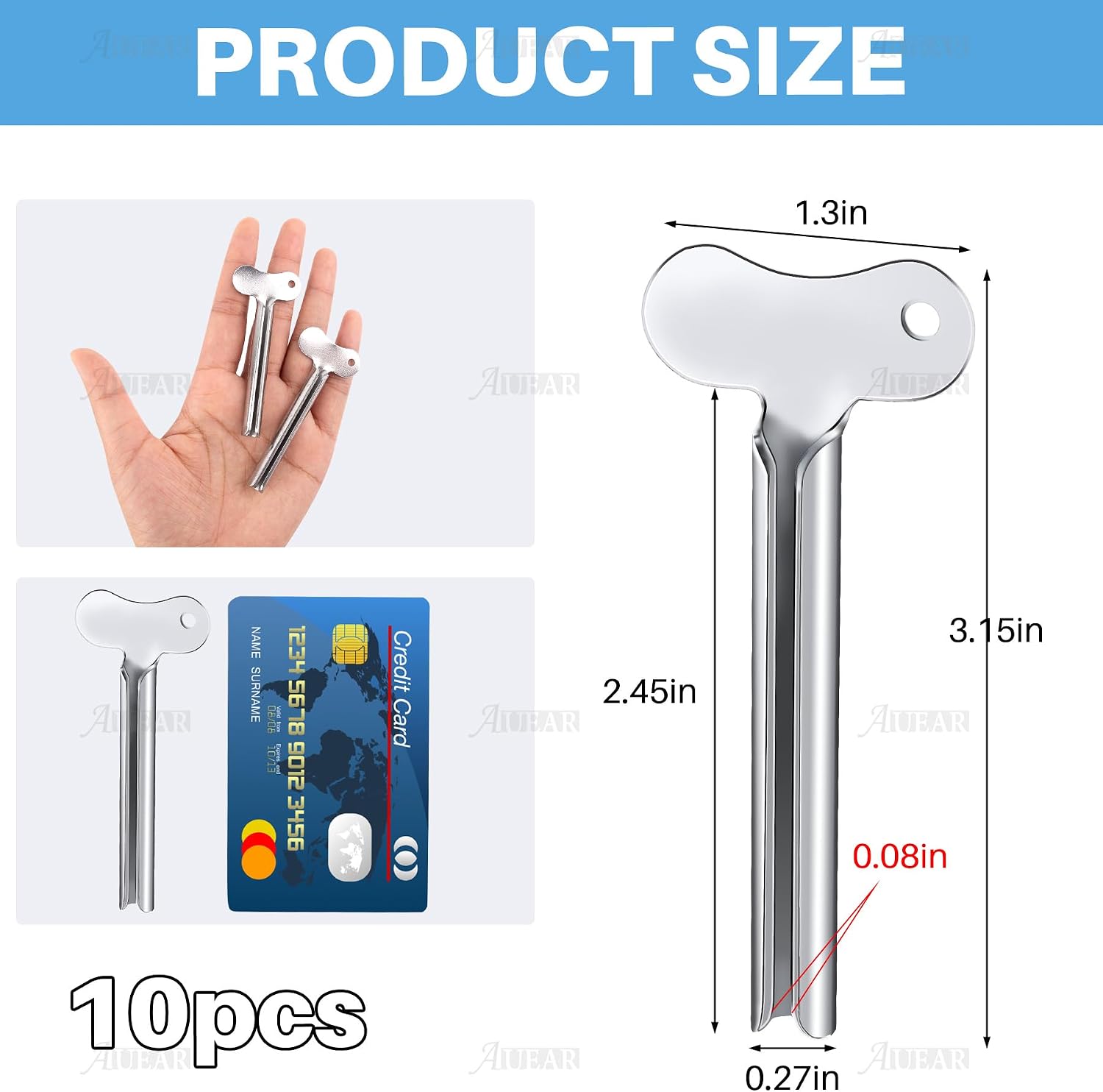 AUEAR Stainless Steel Toothpaste Squeezer Tube Key Silver for Home Hair Dye (Set of 10)