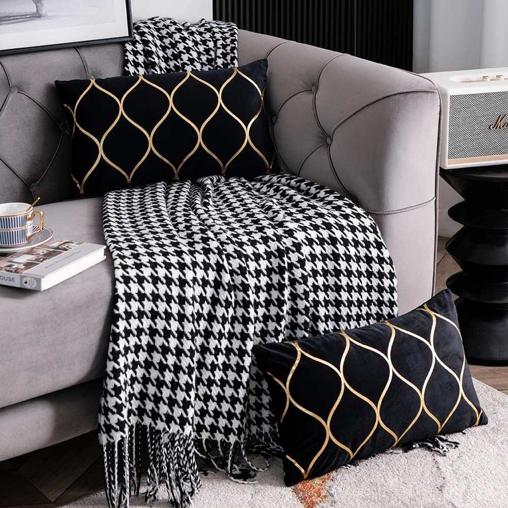 12x20 Inch Gold Velvet Throw Pillow Covers: 2 Pack Rectangular Decorative Pillow Cases for Bedroom Sofa Couch Living Room, Black - Image 2