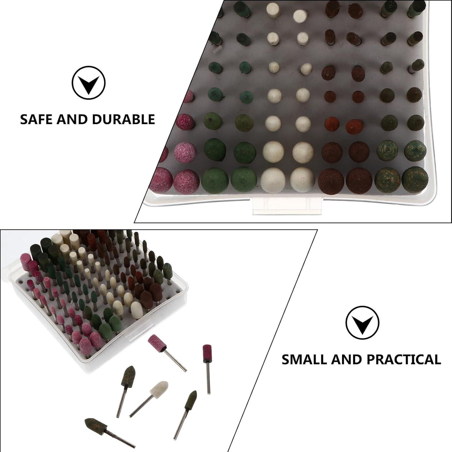 100pcs Mixed Grit Grinding Wheel Heads Rotary Tool Abrasive Polishing Deburring Small Mounted Points Set for Electric Die Grinder and Carving