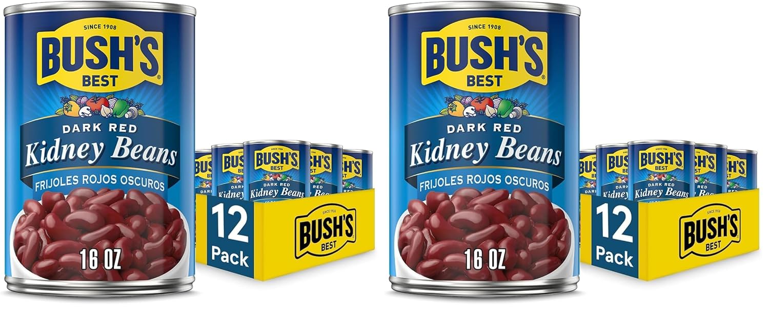 BUSH'S BEST 16 oz Canned Dark Red Kidney Beans,Source of Plant Based Protein and Fiber,Low Fat,Gluten Free,(Pack of 24)