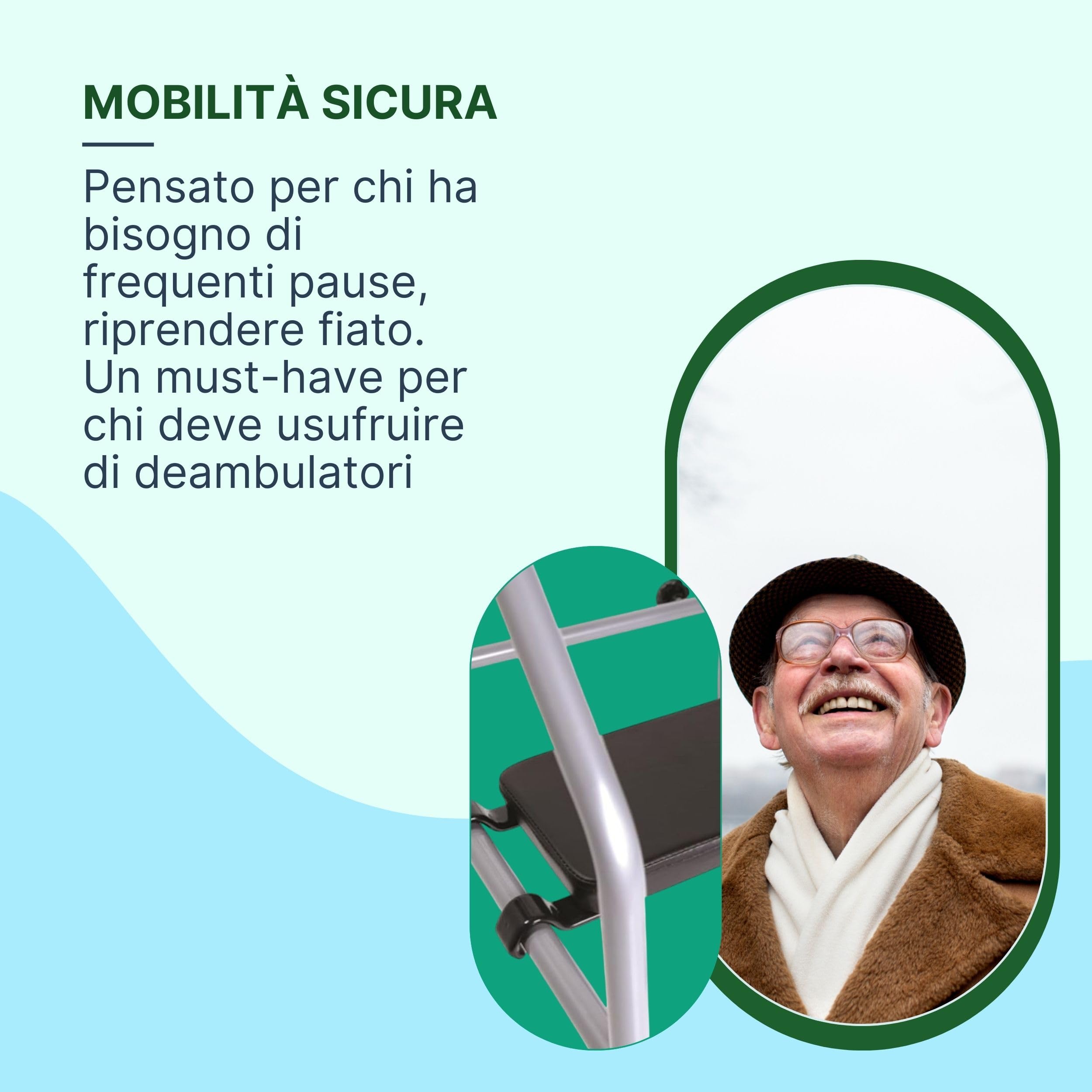 Sedile Imbottito per Deambulatori – Compatibile con Deambulatore 4 Ruote Anziani - Seduta 41 Cm