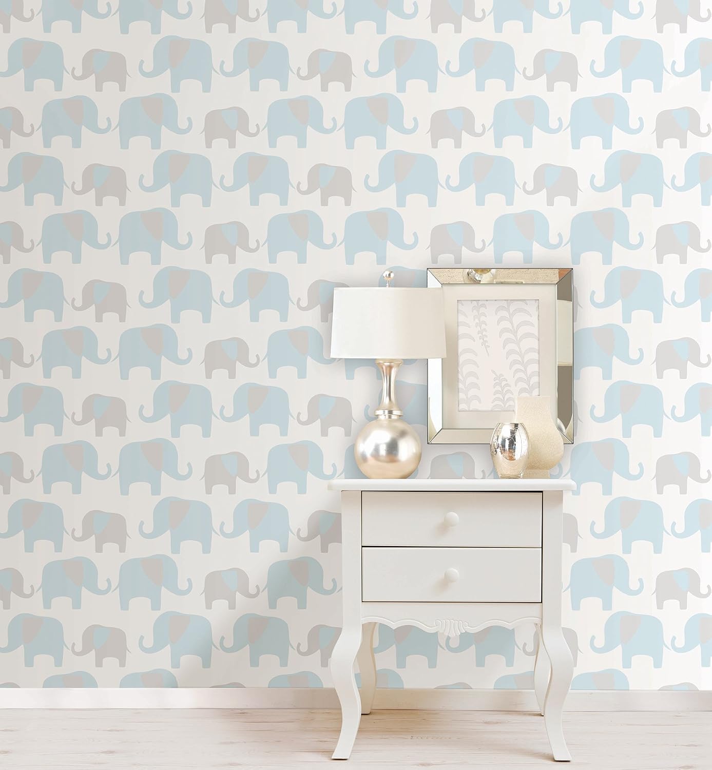 NuWallpaper NU1404 Blue Elephant Parade Peel and Stick Wallpaper