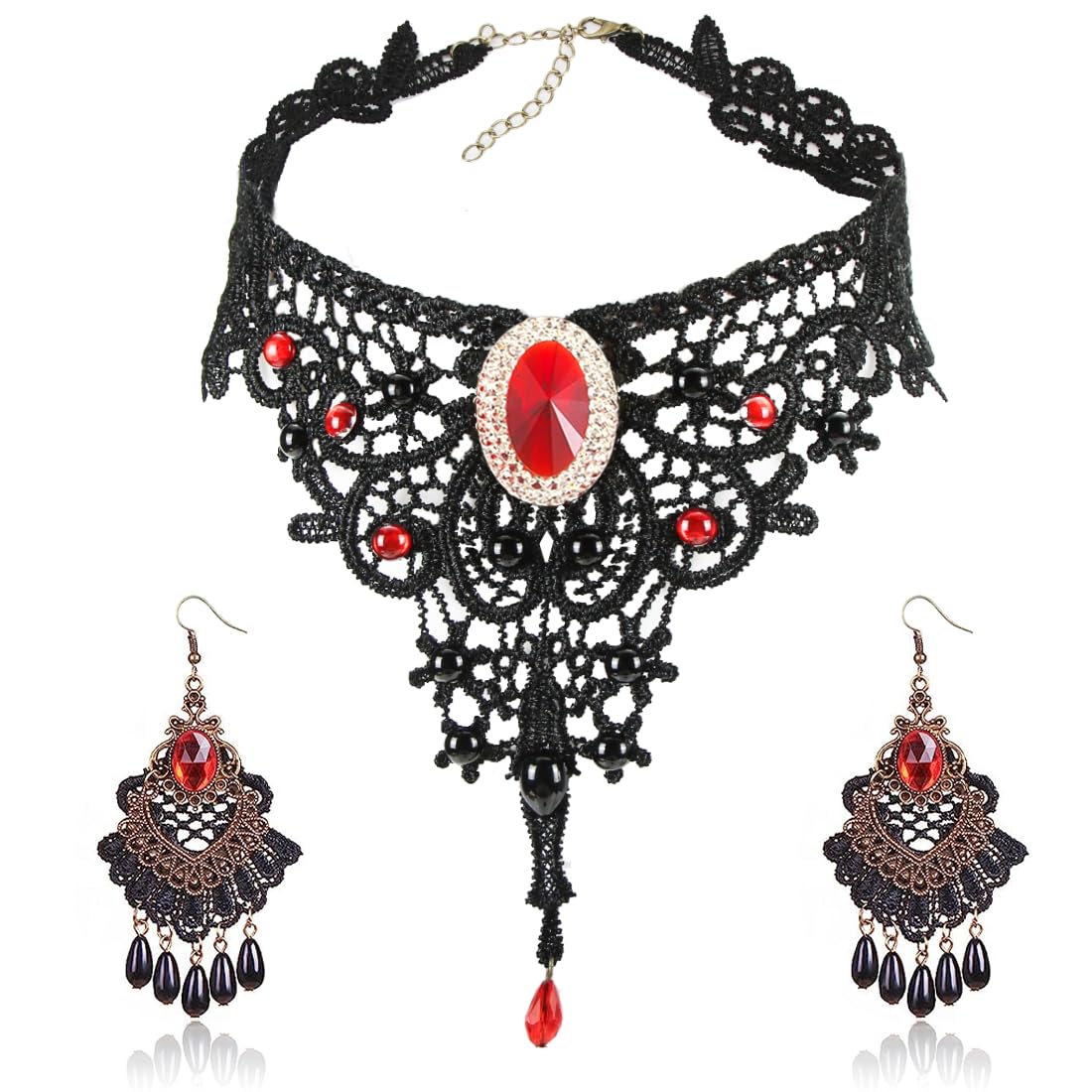 Meleager Pizzo Girocollo Gotico con Orecchini, Choker Donna per Halloween, Carnevale, Mascherata - Accessori Gotici Lolita