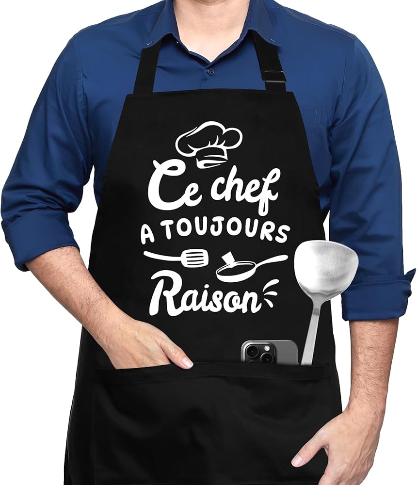 Tablier Cuisine Homme Personnalisé, Réglable Tablier Professionnel