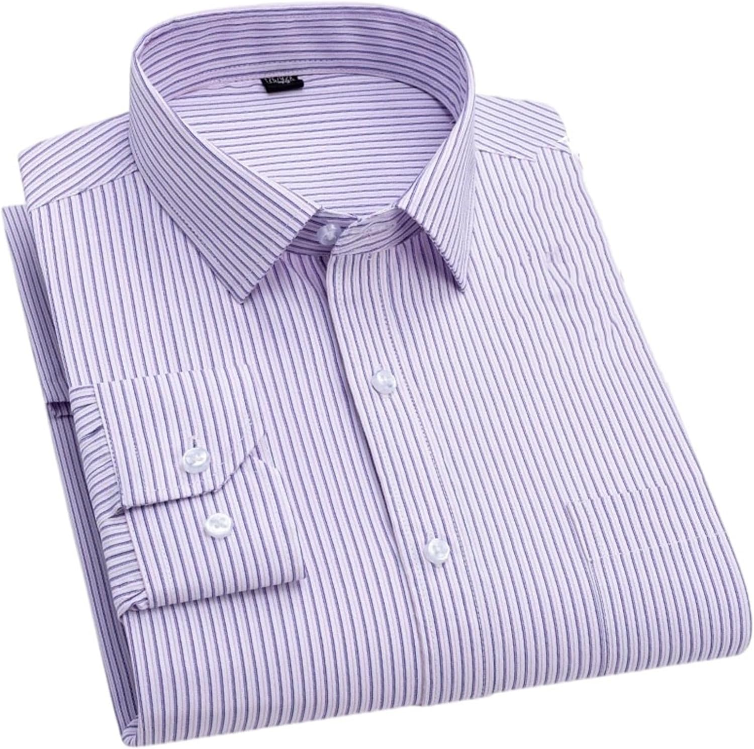 Cotton Long-Sleeve Shirts for Men Slim Fit Casual Plaid Tops