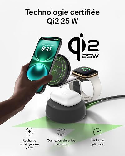 Belkin UltraCharge Pro Caricatore Wireless Qi2.2 25W 3 in 1 - Nero - 5