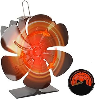 ConBlom 6 Blades Stove Fan Heat Powered, Wood Stove Fan Log Burner Fan Woodburner Fireplace Top Fan with Thermometer for Wood Burning/Log Burner/Fireplace, Silent Operation (6 Blades)