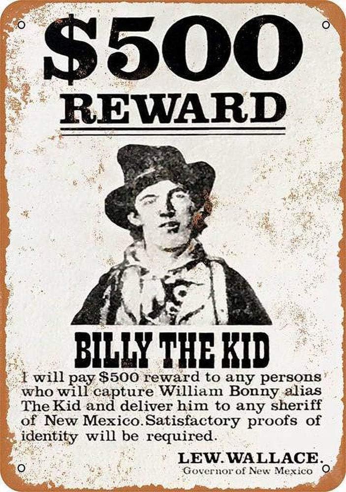 Bioprocess Metal Billy The Kid Wanted Poster Wall Decor Retro Tin Sign 8X12 Inches