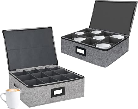 1-pack Mug Storage Box with Dividers, light gray &1-Pack Cup and Mug Storage Box,dark gray.