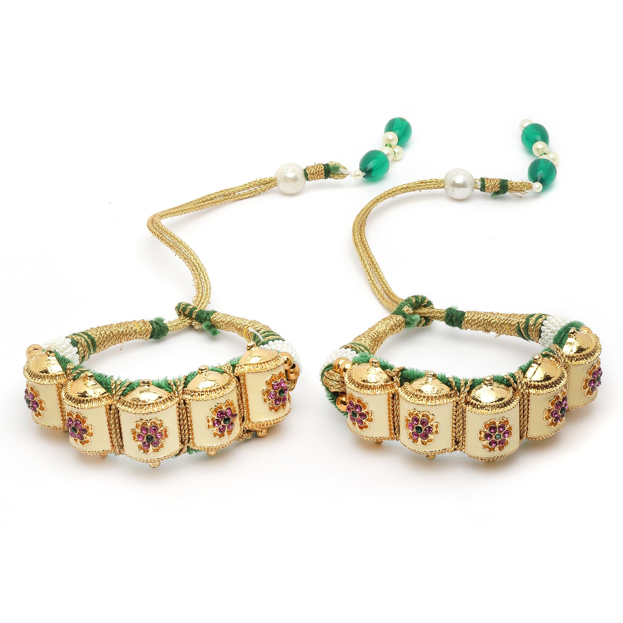 sanjog Womens Brass Metal Rajasthani Look Golden Pochi Armlet Bangle Kada in Cream Hues, Kundan Work (Green) (B0CNXXLKT1) Amazon Price History, Amazon Price Tracker