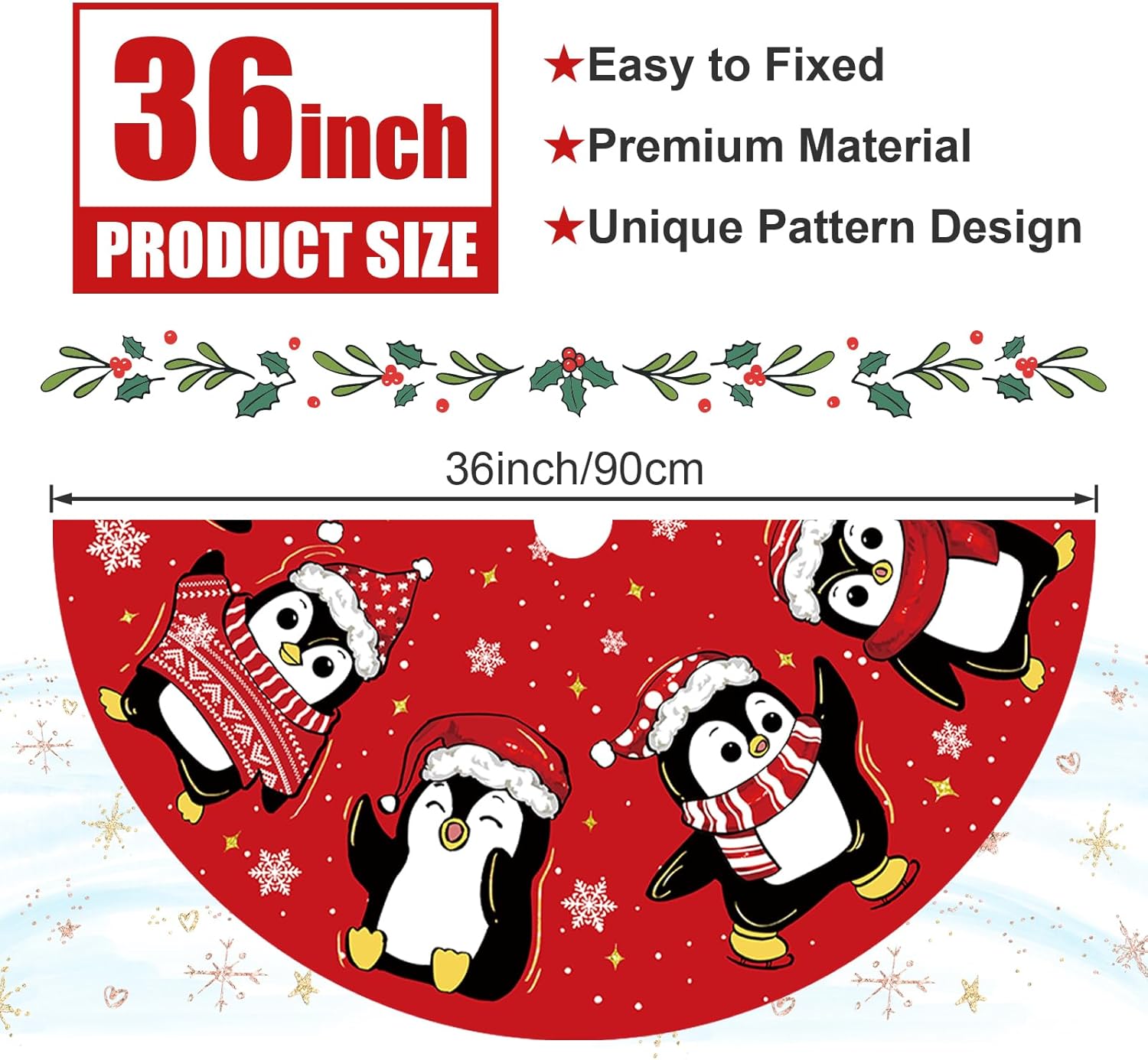 Christmas Tree Skirt Black Tree Skirts Penguins Xmas Tree Skirt Tree Mat 36 Inch Winter Christmas Red Decorations for Home