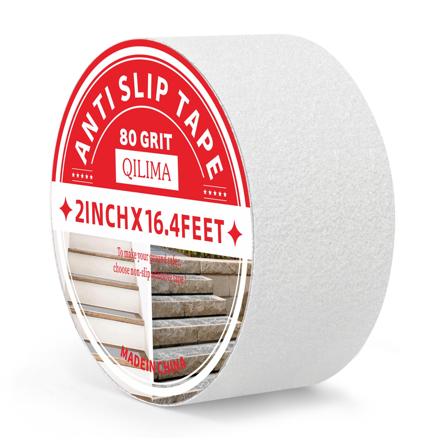 QILIMA Nastro Adesivo Antiscivolo, 50 mm x 5 m Abrasivo ad Alta Aderenza, Banda di Sicurezza, Per migliorare la presa, per interni ed esterni,Trasparente