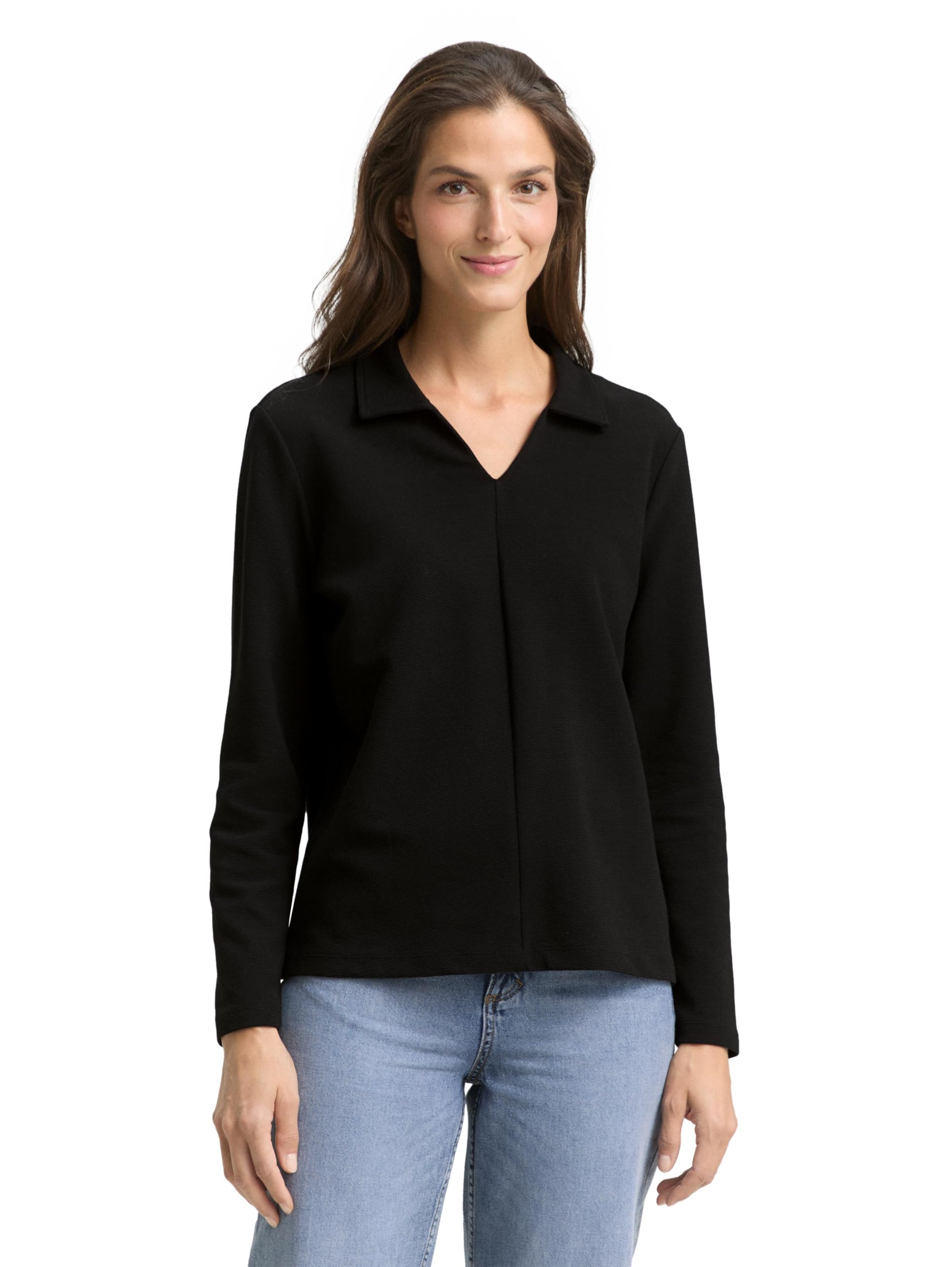 TOM TAILOR Damen 1049028 Langarmshirt mit Polokragen