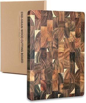 End Grain Cutting Board, 13.4" x 9.4",Acacia Cutting Board,Reversible Wooden Chopping Board, Butcher Block for Kitchen, Multipurpose serving board with Easy Grip Handle for cheese and charcuterie