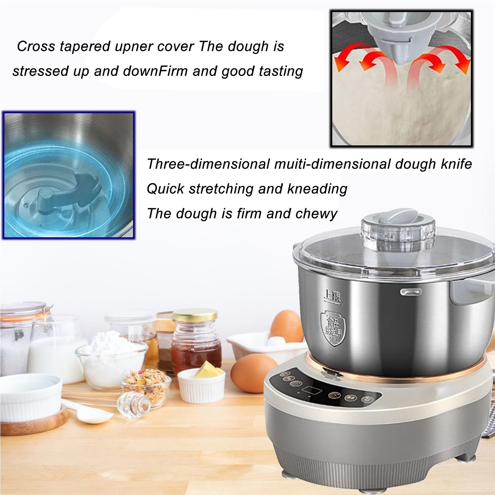 Amasadora eléctrica con función de fermentación, diseño antiadherente para hornear y tostar en la cocina, capacidad de 5 l, ideal para panaderos caseros.