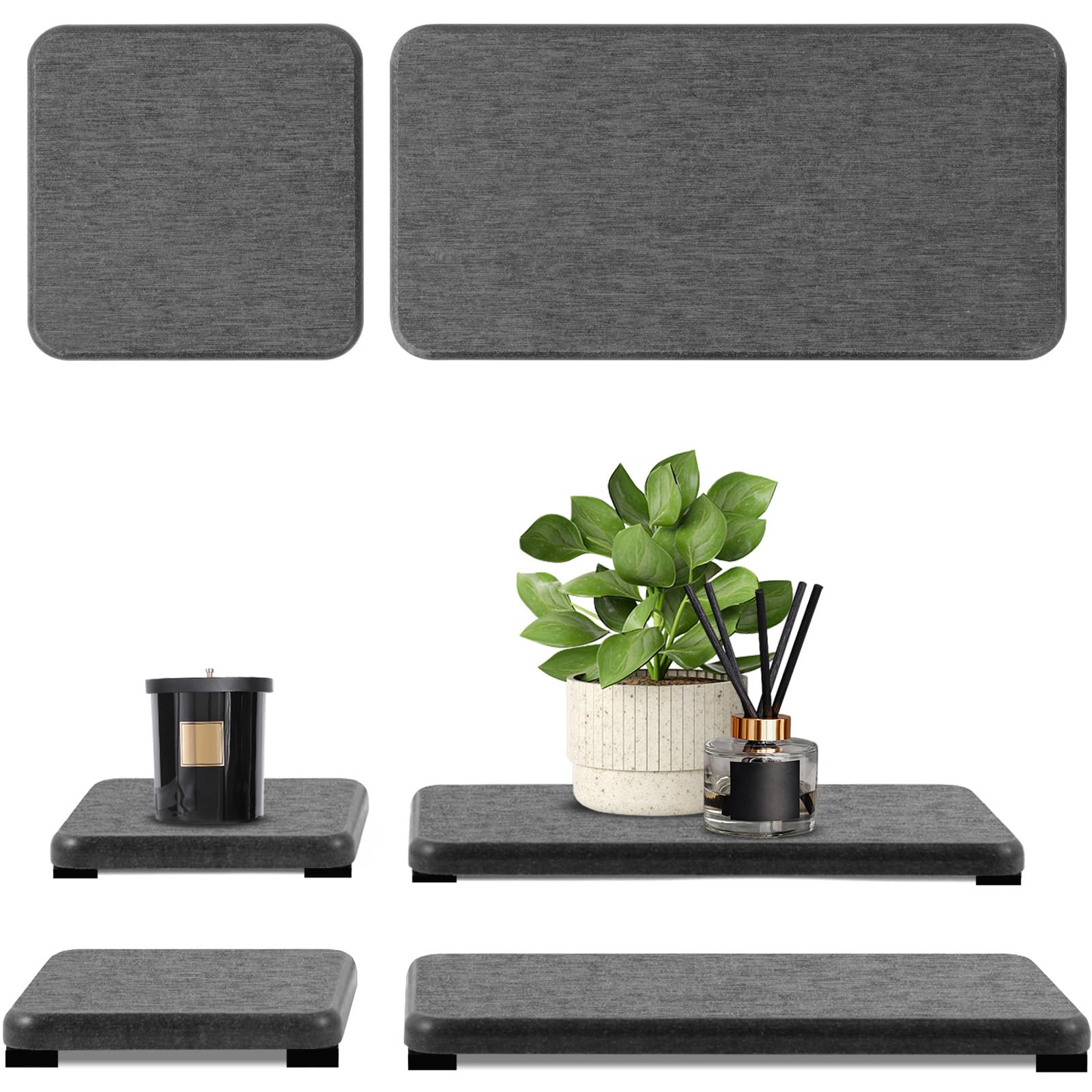 4PCS Water Absorbing Stone Tray, Quick Drying Diatomite Stone Sink Tray, Water Absorbent Diatomite Coasters Used for Hand Soap Dispenser Toothbrush Sponges Holders in Bathroom Counter and Kitchen Sink