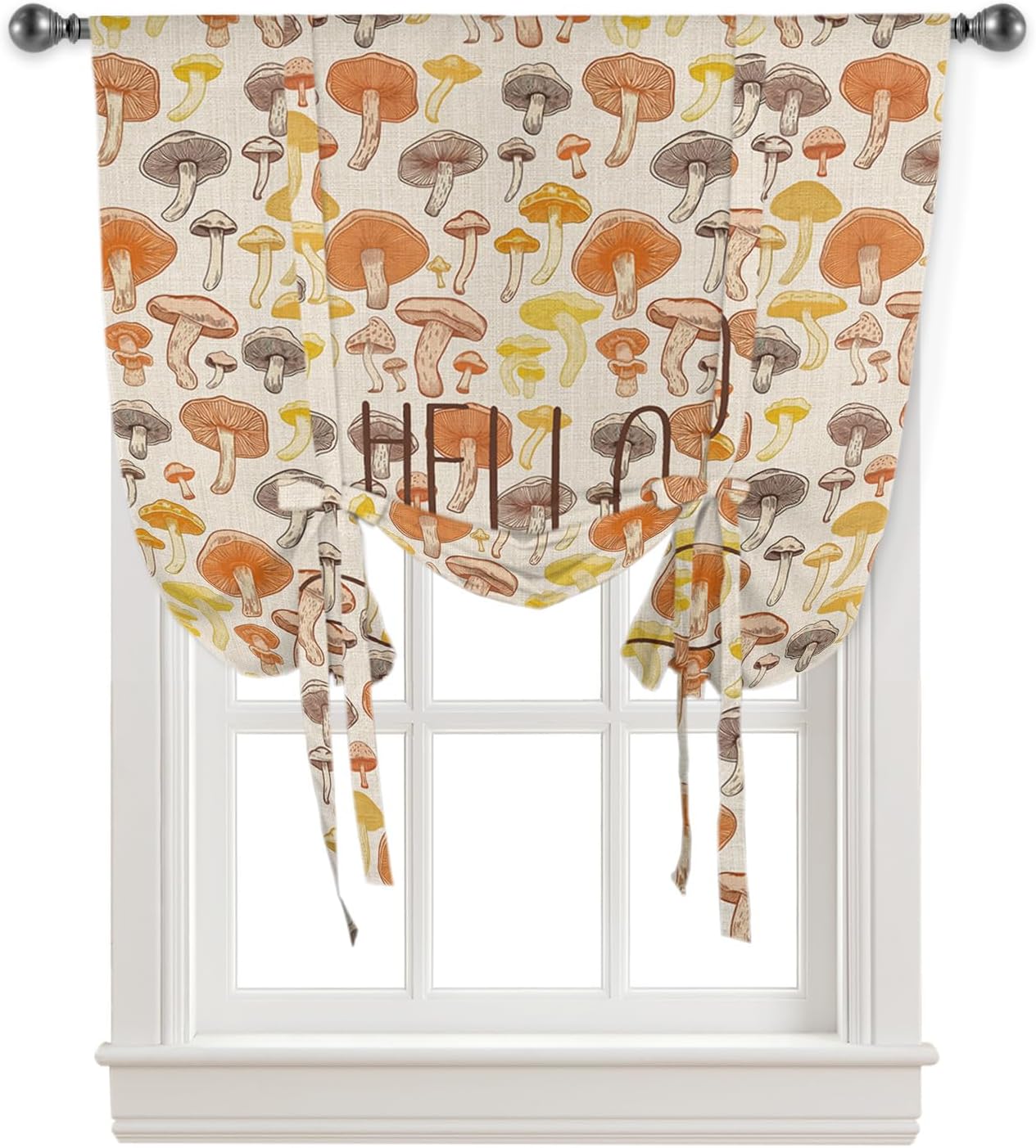 Farm Fall Mushroom Tie Up Window Shade Curtain Forest Colorful Plant Kitchen Adjustable Balloon Curtains Shades Drape 52x63In for Living Room/Bedroom/Cafe Windows Texts on Linen