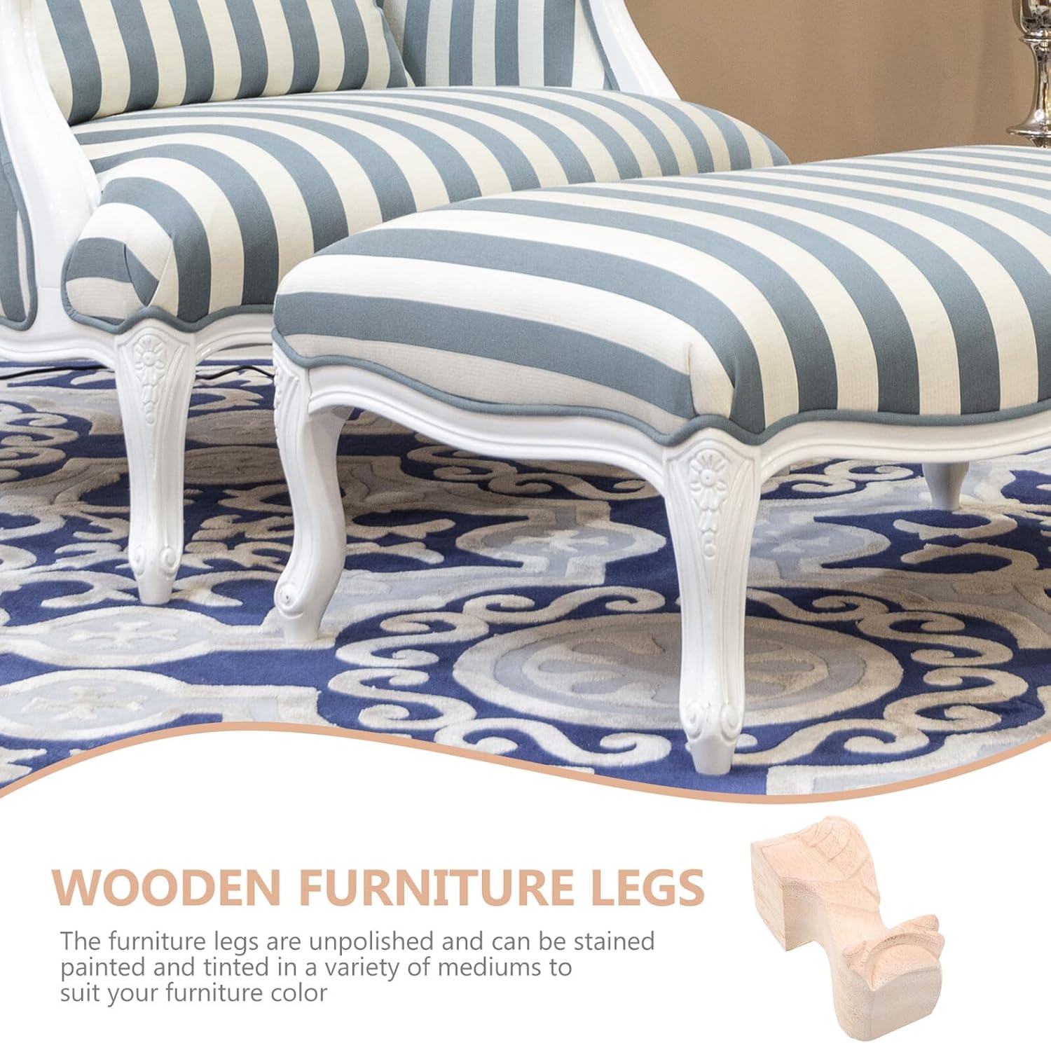 4pcs Solid Rubberwood Furniture Legs 12x6cm Wood Carving Sofa Table Chair Replacement Feet for Cabinets Beds Sofas