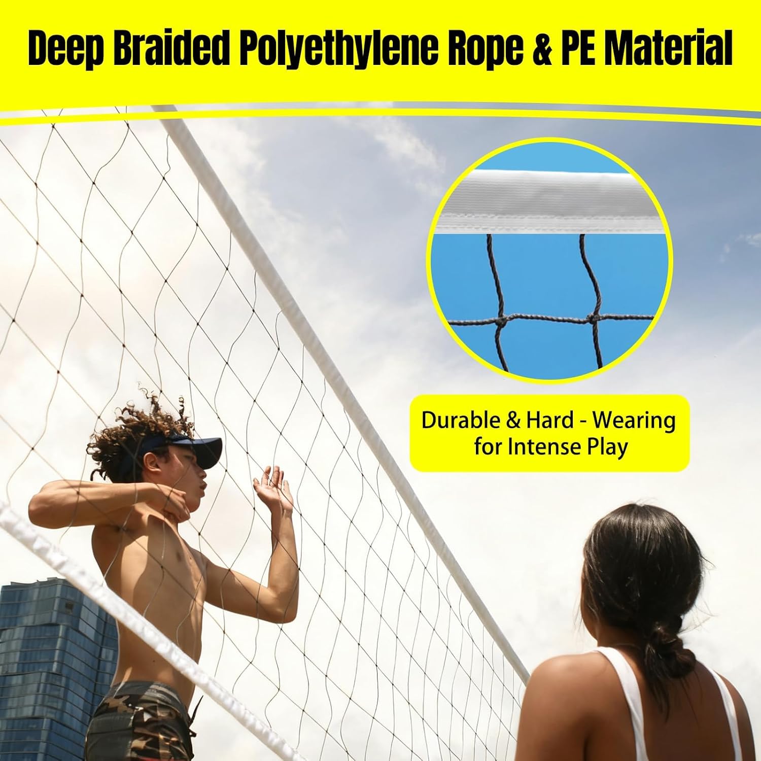 Professional Outdoor Volleyball Replacement Net with Aircraft-Grade Steel Cable, Heavy-Duty 32x3FT Portable Net for Backyard, Pool, Schoolyard & Beach, Multi-Use for Badminton/Pro Volleyball