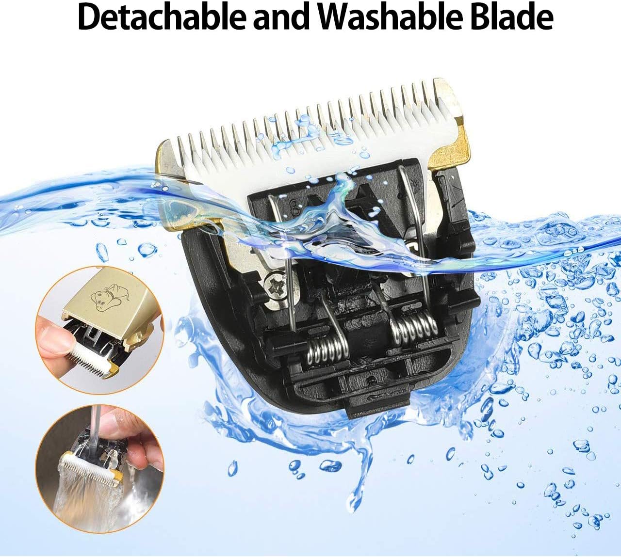 Maxshop Dog Grooming Kit, Low Noise Rechargeable Dogs Shaver Clippers Electric Quiet Dog Hair Trimmer for Dogs and Cats with Comb Guides Scissors Nail Kits (Gold-1)