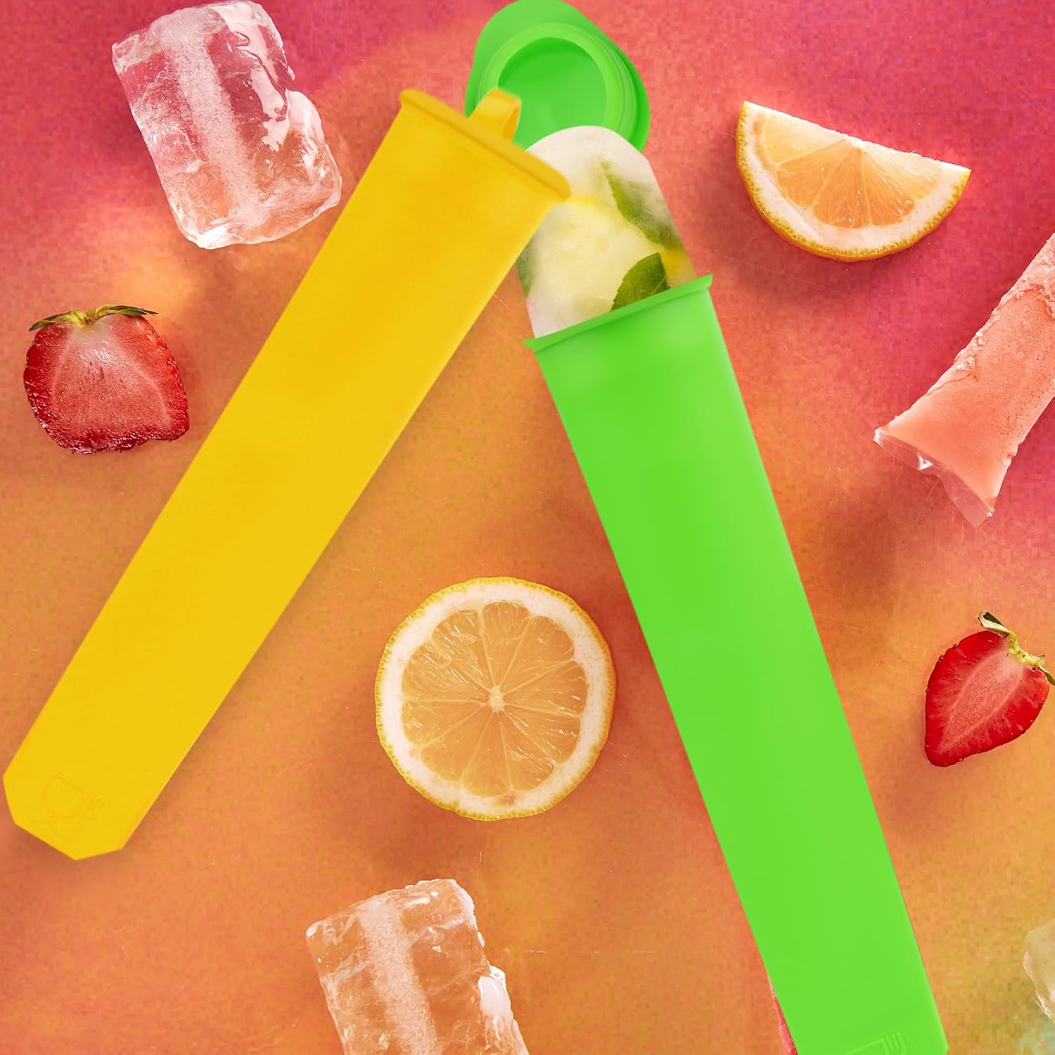 SAYAYA 12 Pack Silicone Popsicles Molds for Kids, Reusable Baby Ice Pop Mold with Lids Multi-Color DIY Frozen Ice Popsicle Maker Tubes with Clean Brush for Summer Yogurt Jelly Chocolates (Solid Color)