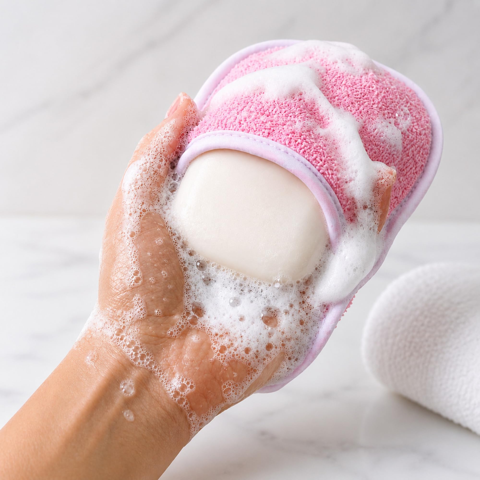 U & U UNIQUE UTILITIES Microfiber Baby Bath Sponge Loofah | Shower Sponge for Newborns & Toddlers | Soft, Gentle & Quick-Dry Bathing Loofah (Pink) - Pack of 2 1