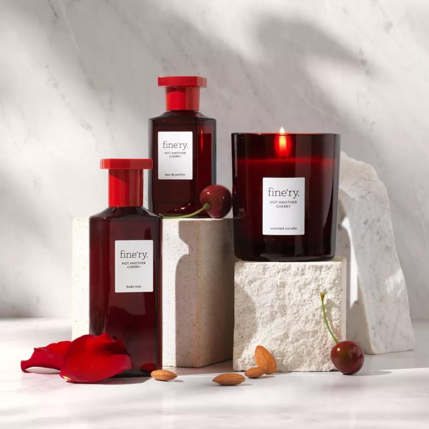 Fine'ry Cherry Almond Scented Soy Candle & Cotton Wick for New Home - Not Another Cherry with Turkish Rose and Almond Amaretto - 37 Hour Burn Time, 7oz Luxe Jar + Lid, Paraben Free, Vegan - Image 2