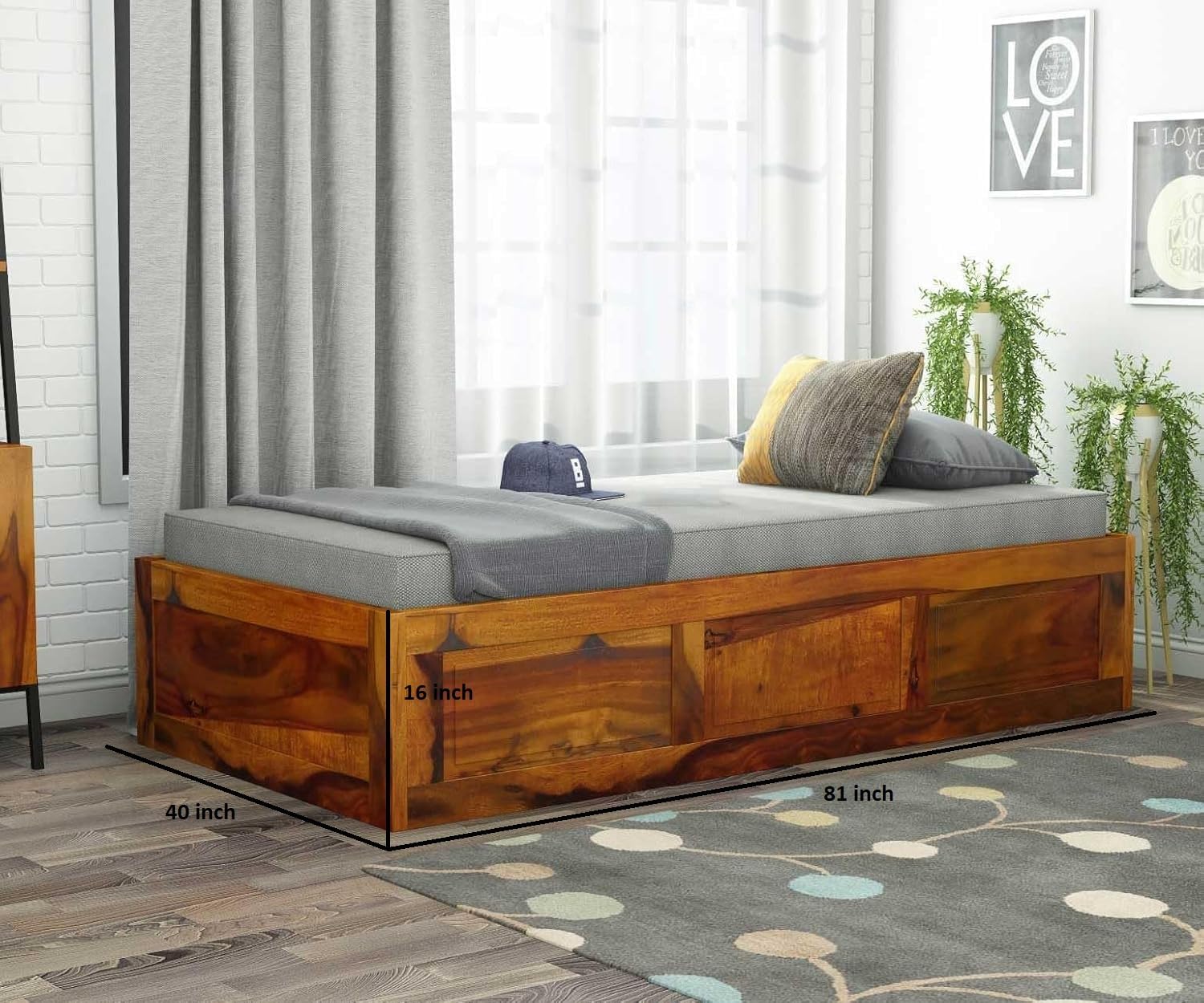 Sheesham Wood Single Bed with Box Storage, Premium cot | Wooden Bed | Honey Finish, 40H (W) in Inches-picture-19