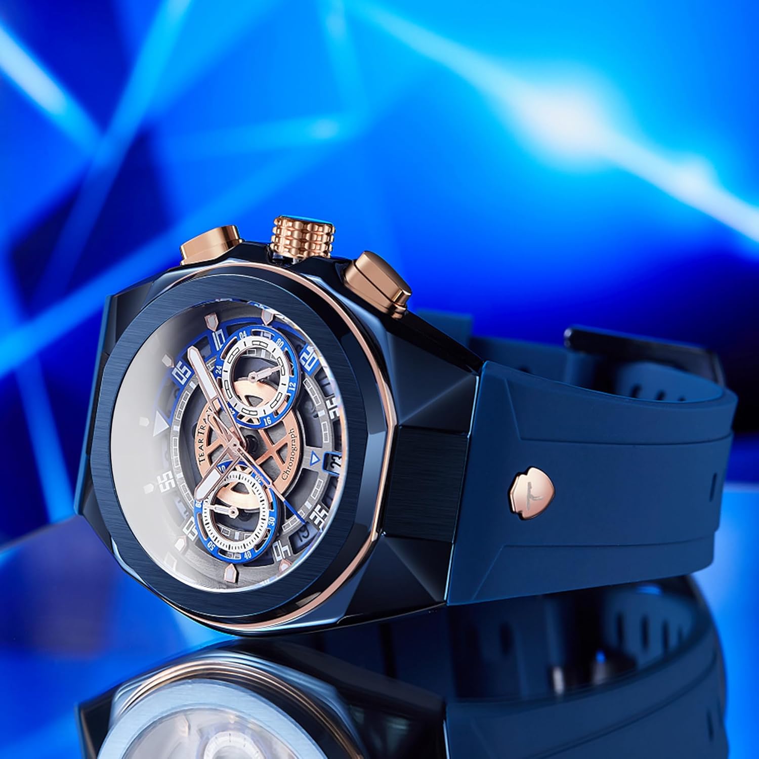 TEARTRACE Men's Watches with Silicone Strap Analog Quartz Waterproof Chronograph Luminous Tonneau Watches for Men, Big Face Sport Work Dress Unique Wrist Watch
