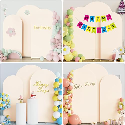 Miniatura 5 de Fomcet Juego de 3 fundas de arco de boda de 6 pies, 6.6 pies, 7.2 pies, color beige, de 2 caras, parte superior redonda, de elastano, cubierta de