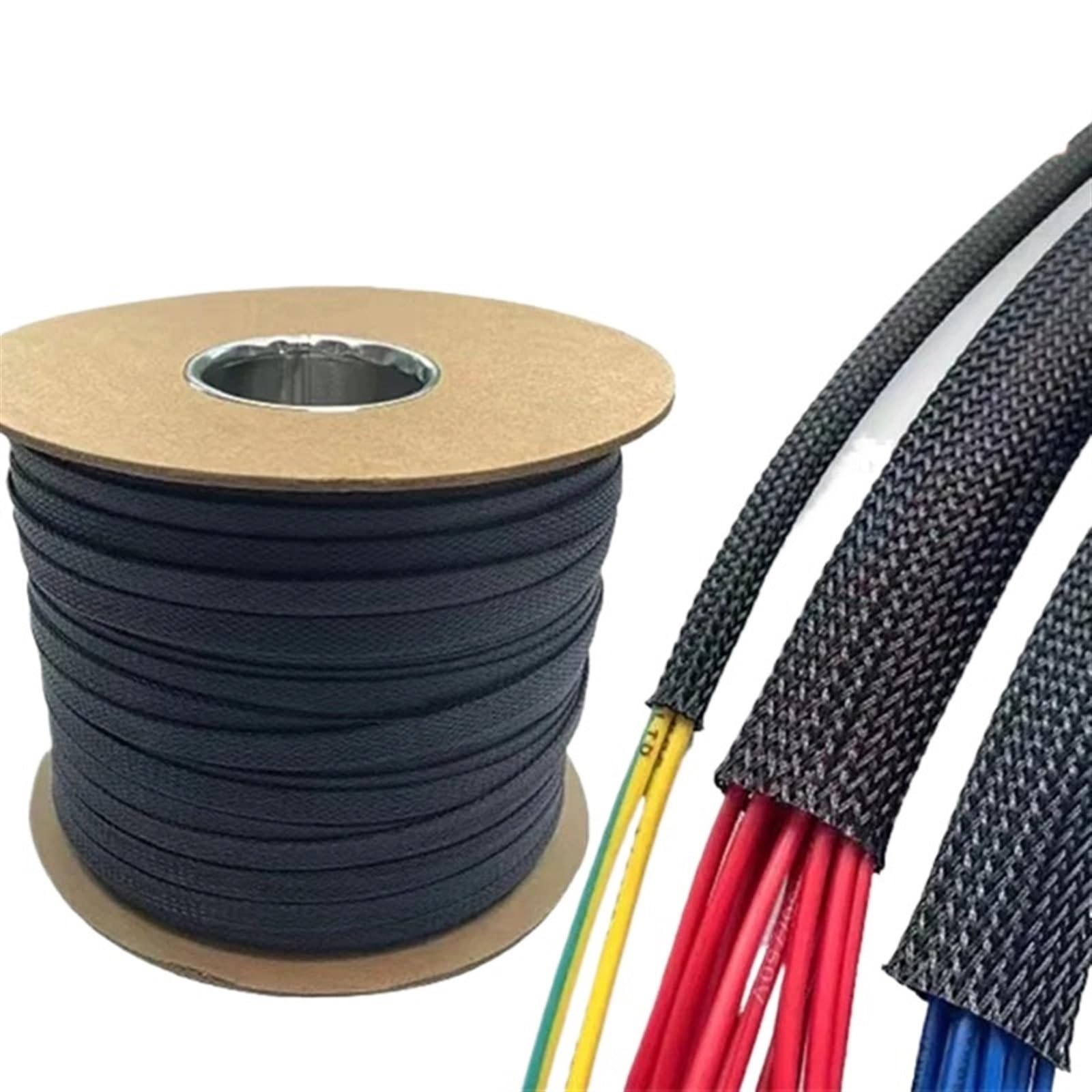 Gaine Cable Gaine tressée isolée Noire de 5/10 mètres, 2/4/6/8/10/12/15/20/25mm, Protection de câble métallique, Manchon de câble Extensible, Presse-étoupe(35 mm,5 Meters)
