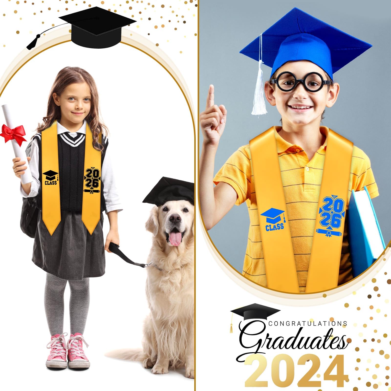 XunYee 12 estolas de graduación unisex para niños a granel, sublimación de 51 pulgadas, en blanco, preescolar, jardín de infantes, banda de graduación