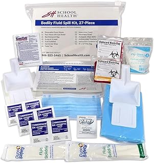 School Health 27‑Piece Bodily Fluid Spill Clean Up Kit – Bloodborne Pathogen Protection with PPE, Biohazard Bags & Wipes – OSHA Compliant Response Kit for Schools, Clinics & Infectious Materials