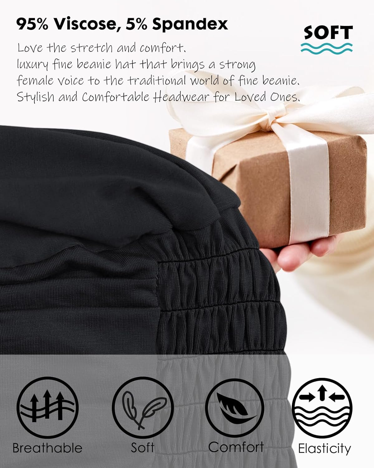 Movable Knot Beanies with Relaxed Stretch Elastic, Chemo Hats for Women - Image 4