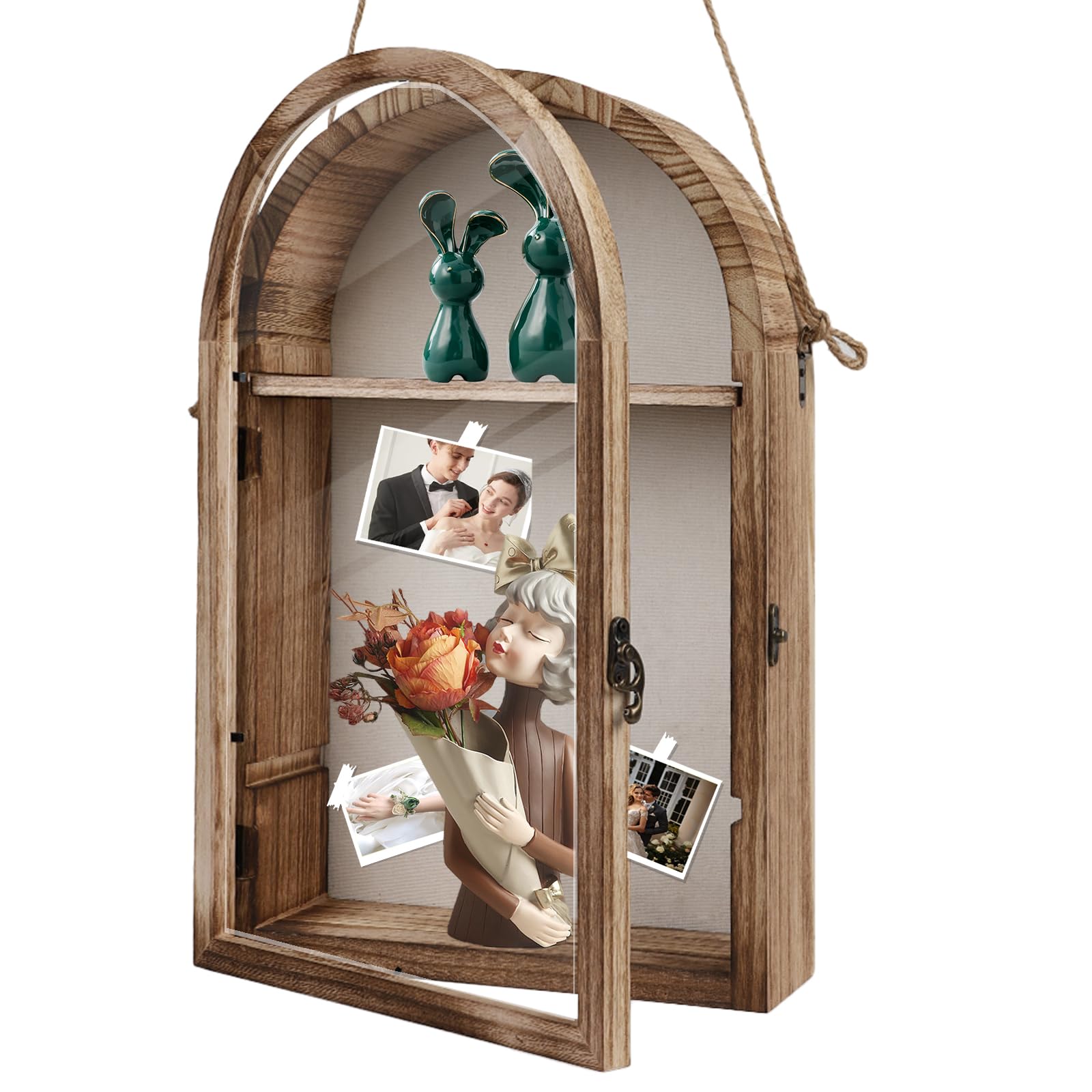 3D Bilderrahmen,Tiefer Objektrahmen zum Befüllen mit Tür,Hölzern Schattenbox Vitrine mit 6 Stecknadeln,3D Rahmen für Fotos,Medaillen,Blumen,Hochzeitsstrauß, Erinnerungsstücke,25.2*10.3*41CM