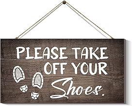 Creoate Shoes Off Sign, Please Take Off Your Shoes Sign Wood Hanging Wall Plaque, Rustic Farmhouse Home Sign Wall Decorative for Indoor Entryway Porch Door (Brown)
