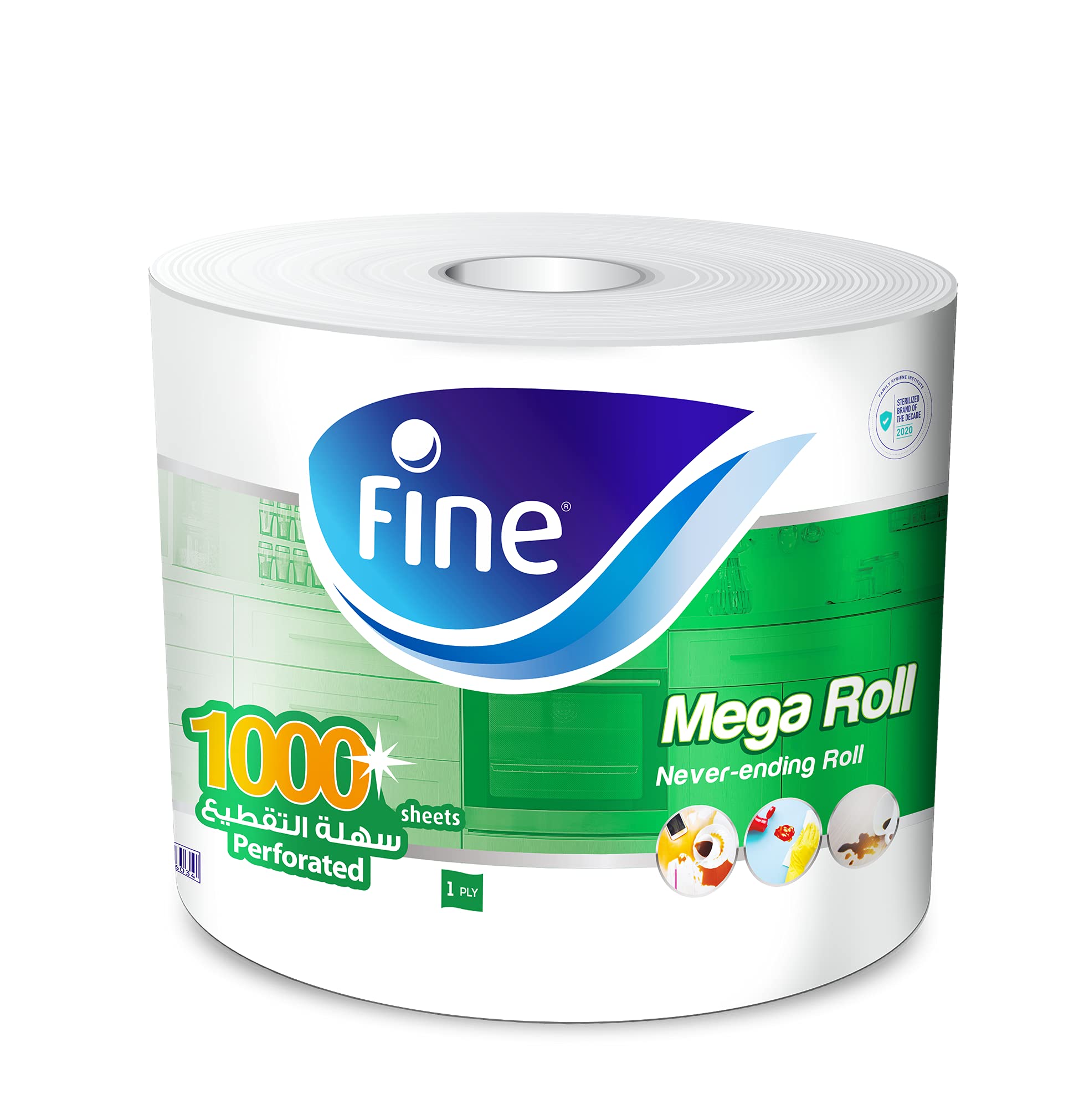 Fine Sterilized Kitchen Towel Mega Roll, 1000 Sheets - Pack of 1 Big kitchen tissue roll, Highly absorbent and sterilized paper towel