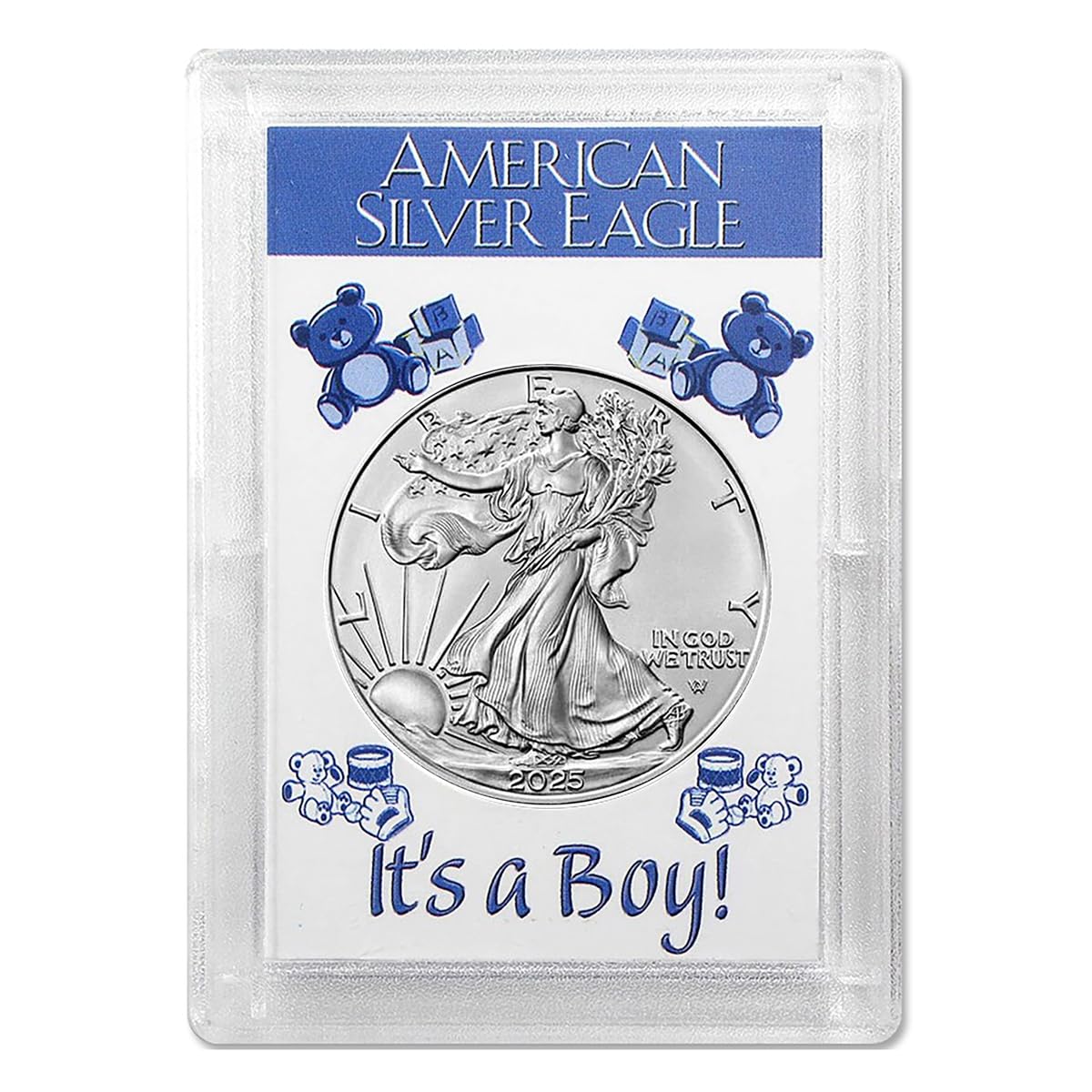 2025 American Silver Eagle in "It's a Boy" Holder Smyrnacoin Dollar Uncirculated US Mint
