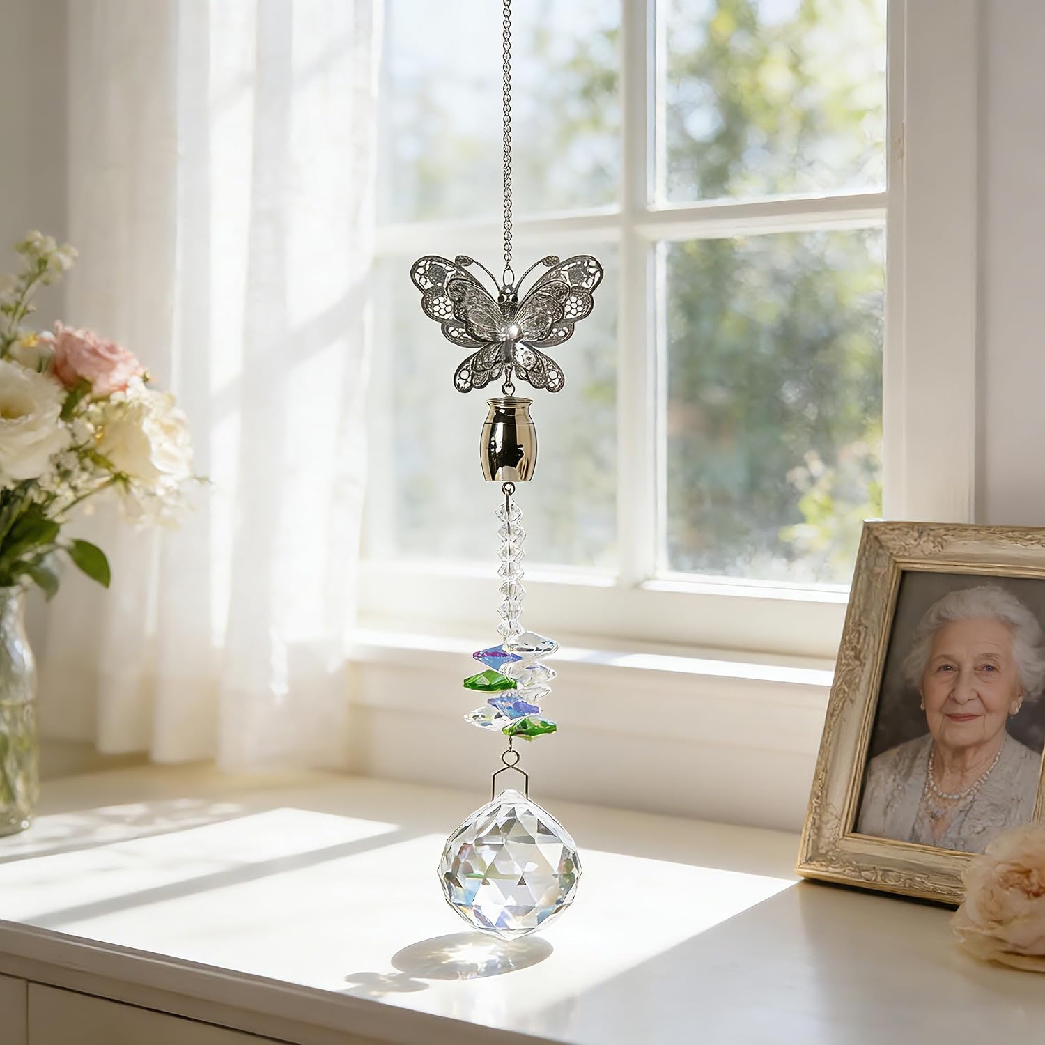 Butterfly Crystal Catcher Mini Urn for Ashes Keepsake Suncatcher with Small Cremation Holder,Hanging Memorial Decor mini urn,1.2 Inches Tiny urn for Human or Pet Ashes Sharing Memorial Urn