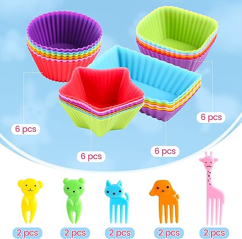 Miniatura 5 de WSmelon Divisores de silicona para niños 24 divisores Bento Box con 10 púas de alimentos para animales rellenos de caja Bento de silicona tazas de
