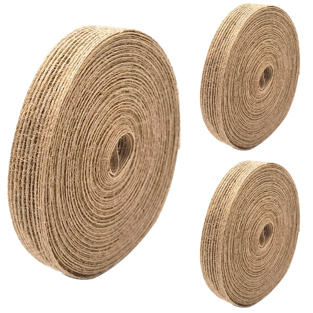 INSPIRELLE 3 Rolls 0.6 Inch Natural Burlap Fabric Roll 99 Feet Jute Lined Ribbon for Gift Wrapping Craft Projects Wedding Decoration Home Decoration