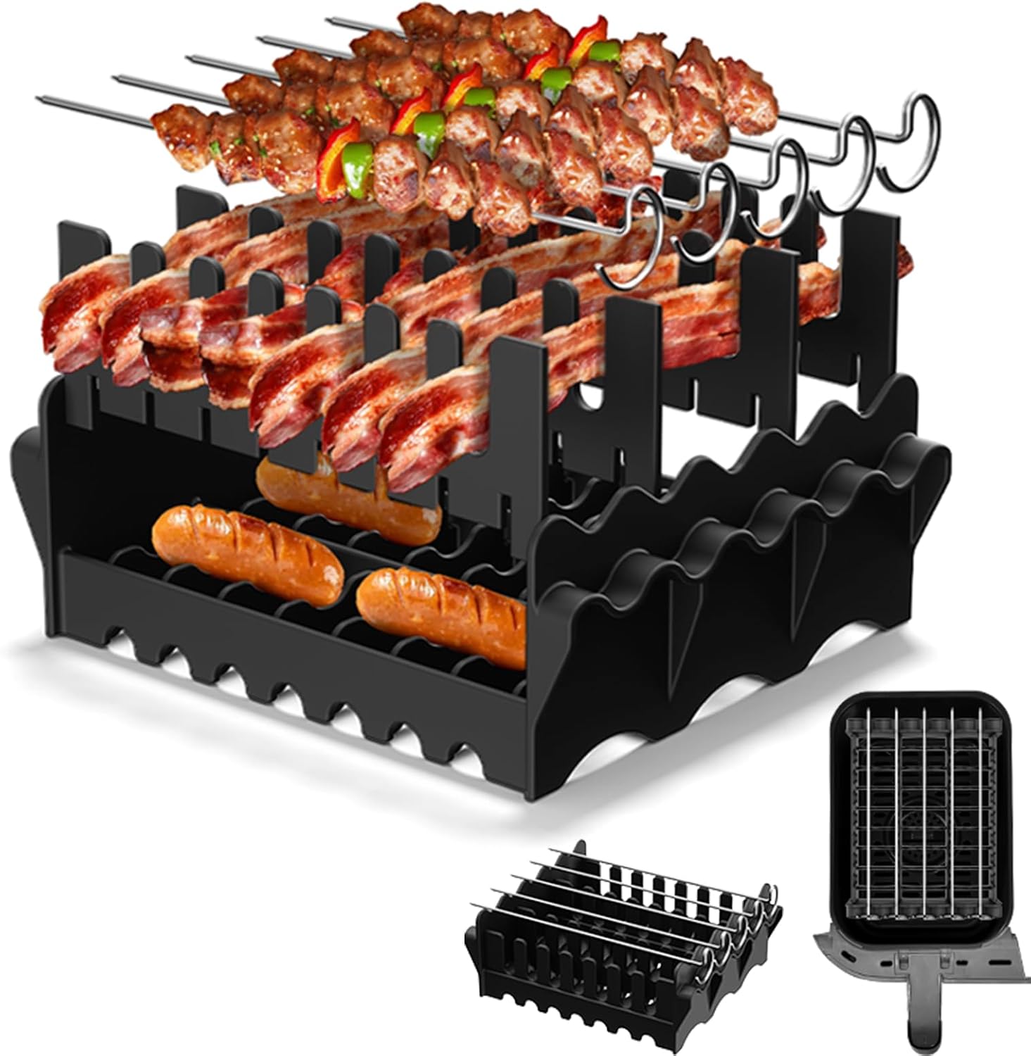 Silicone Air Fryer Rack, 3 in 1 Grill Rack Set Air Fryer Accessories for Ninja DZ071 AF401 AF500 SL400 COSORI 9 QT Air Fryer product image